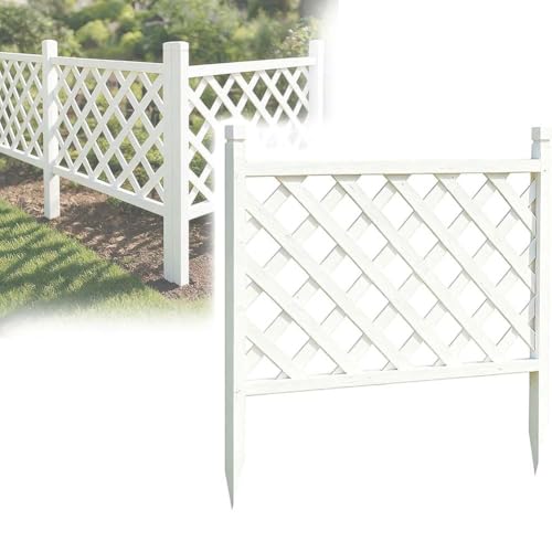 Etlegor Wood Garden Fence, No Dig Fence Kit, Temporary Outdoor Border for Garden, Easy Install for Backyard, Patio, & Deck(White,100x100cm-8PCS)