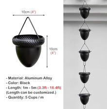HCZKIUJ Yard Ornament Rain Chains Black, Textured Rain Water Catching System for Heavy Rain, Adjustable Length Rain Chimes Eavestrough Diverter (5m (16.4ft))
