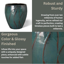 Emissary Home and Garden 20in. L x 22in. H Teal Stoneware Round Planter with High-fire Treatment (Set of 1)