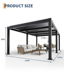 12x20 FT Modern Outdoor Louvered Pergola, Adjustable Slatted Roof