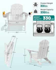 PLUUV Adjustable Folding Adirondack Chairs Set of 4 with Cup Holders, White