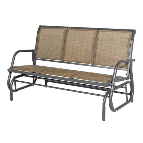 Patio Bench Outdoor Porch Glider Swing with 3 Seats Breathable Mesh Fabric Metal Frame