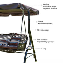 Double Person Patio Swing, Porch Swing with Adjustable Canopy & Cup Holders, Rattan Chair with Cushions and Pillows, Heavy Bearing, Garden Iron Rocking Chair