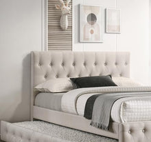 Kaimei Contemporary Twin Bed with Slatted Trundle, Tufted Headboard and Footboard Light Brown