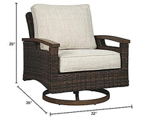 BOWERY HILL Transitional Swivel Patio Wicker Arm Chair Set of 2 Brown