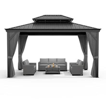 Patikuin Heavy Duty Hardtop Gazebo for Garden & Backyard – Double Metal Roof, Aluminum Pavilion with Privacy Curtains & Mosquito Netting, All-Weather Resistant – Black Spray + Gray Cloth Black Mesh,