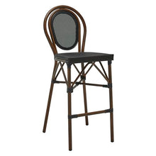 Euro Style Erlend Indoor/Outdoor Bar Stool | Modern French Bistro Style | Stackable, Weather-Resistant Seating for Patio, Bar, Restaurant, Cafés, Wineries, Balcony, Poolside | Black/Brown | Set of 1