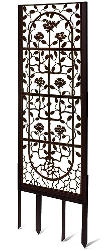 H Potter Garden Trellis Outdoor Privacy Screen Fence for Climbing Plants Patio Deck Large Heavy Duty Decorative Metal Panel for Backyard Flowers Roses Clematis Ivy Freestanding Ground Spikes