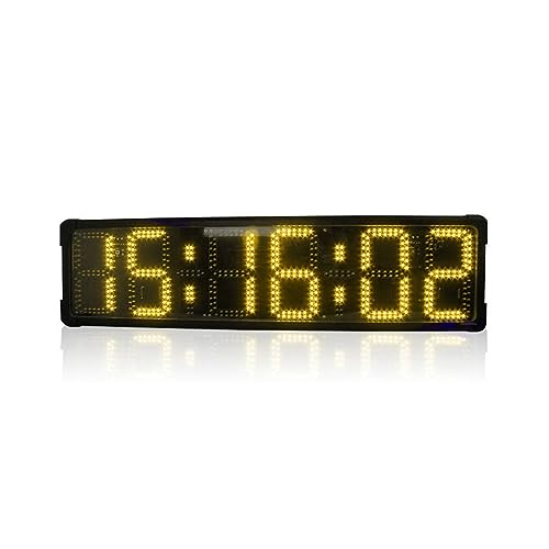 DUHTFCY Workout Timer Wall Interval Clock, 8 Inch 6 Digits Marathon Clock Double Sided Large Led Outdoor Clock Waterproof Real Time Clocks for Home Gym Fitness,Yellow Double-Sided