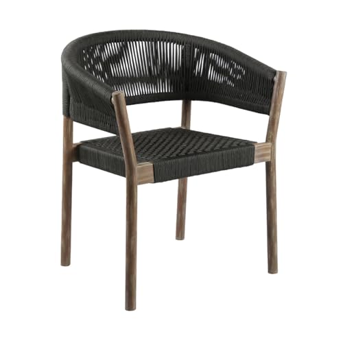 HomeRoots 490254 26 in. Black & Natural Wood Solid Wood Outdoor Dining Chair - Set of 2