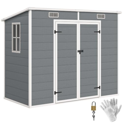 Outsunny 8' x 4' Outdoor Storage Shed Waterproof Resin with Floor Gray