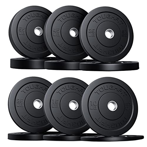 ToughFit Bumper Plate with Steel Insert - Rubber 2" Olympic Barbell Weightlifting Plates Set Black