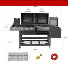 Dual Fuel (Charcoal & Gas) Large BBQ Grill, Stainless Steel Outdoor Backyard Grille for Home