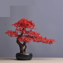 HCZKIUJ Bonsai Simulation Red Maple Leaf with Round Pot Arrangement Home Living Room Potted Plants Desktop Plant