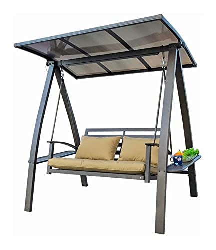 HAOKAZLBR Large Outdoor Porch Swing Garden Patio Swing Chair Porch Swing with Stand Outside Furniture Outdoor Swing Chair, Waterproof Solar Power Supply Thickening Cushion Rocking Chair