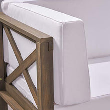 GDFStudio Outdoor Sectional Loveseat Set | 2-Seater | Acacia Wood | Water-Resistant Cushions | Gray and White