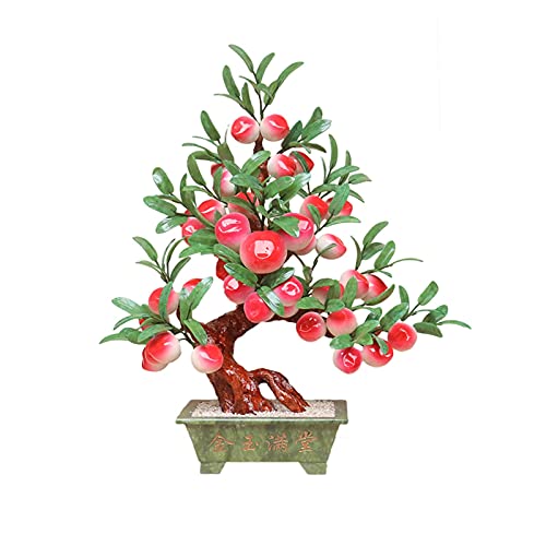 Small Bonsai Artificial Bonsai Tree - Jade Bonsai Decoration Artificial House Plants Jade Shou Peach Tree Bonsai Plant for Decoration Desktop Display Artificial Potted Plants