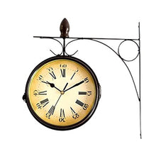 ERTTGWGF 8in Retro Metal Double Sided, Silent Double Sided Station Clock, Battery Operated Decor Double Sided Hanging Clock for Outdoor Courtyard Garden