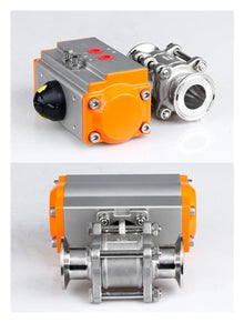 DN65 Stainless Steel Three Piece High Platform Ball Valve Tri Clamp Ferrule Type Ball Valve with Double Acting Cylinder