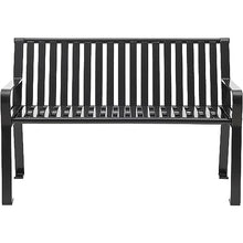 Global Industrial 4 ft. Outdoor Park Bench with Back, Vertical Steel Slat Black