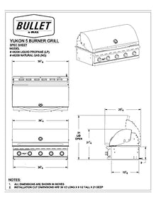 Bullet by Bull Yukon 5 Burner Outdoor Kitchen Grill, Built-In Gas Grill with 75,000 BTUs of Heat, 304 Stainless Steel, Cast Iron Heat Treated Reliabull Bar Burners and Piezo Igniters