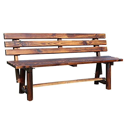 Garden Bench Outdoor Garden Bench Terrace Lounge Seating Anticorrosive carbonized Solid Wood Park Chair Garden Double Chair Lawn Benches with backrests for 2-3 People for Balcony Deck Backyard (150CM