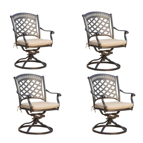 Darlee Sedona Cast Aluminum 4 Pc Set Swivel Rocker Dining Chair Set in Antique Bronze/Beige Canvas