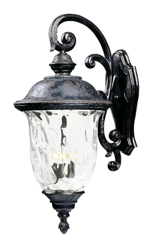Maxim Lighting Carriage House 3-Light Outdoor Wall Lantern | Oriental Bronze Finish | Water Glass Shade | Early American Outdoor Wall Lantern for Front Doors and Entryways | 40498WGOB