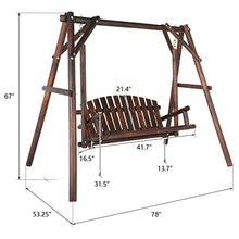 6.5ft Patio Swing Chair, 2-Seat Porch Swing with Stand, Wooden Patio Swing Chair Bench, for Garden, Poolside,Bench Swing Patio Seating Porch Swings,2 Seater with Stand for Front Deck (Carbonized)