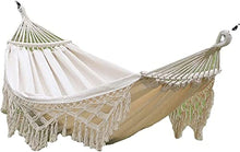 DULASP Camping Hammock Brazilian Tassels with Fringe Crochet Cotton Linen Double Hammock for Outdoor Indoor Garden Patio Porch Yard Included Carrying Bag