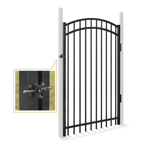 Fencer Wire Heavy Duty Arched Decorative Fence Gate, 6FT Height x 4FT Width Outdoor Fence Gate, Outdoor Anti-Rust Metal Steel Gate for Fencing Barrier, Garden Gate with Gate Lock