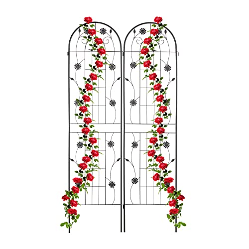 Relaxdays Garden Trellis, Set of 2, HxW 200 x 50 cm, Metal, Support for Climbing Plants, Ground Stake, Rose Frame, Black