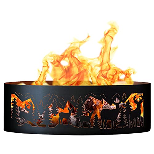 P&D Metal Works Outdoor Campfire Fire Ring w Whitetail Deer Design (48 in. Dia.)