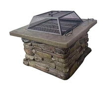 The Cold Remedy Wood-Powered Outdoor Fire Pit Table with Cultured Stone, Iron Insert, Firewood Rack, Spark Screen & Poker
