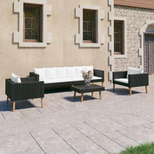 RJPLMFV 4 Piece Patio Lounge Set with Cushions Poly Rattan Black