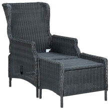 Foknhdi Reclining Garden Chair Dark Grey Round PE Rattan Patio Chairs 43.65 lbs 17.7 x 22.4 x 17.7 in Outdoor Seating with Footstool for Balcony Deck and Garden Use