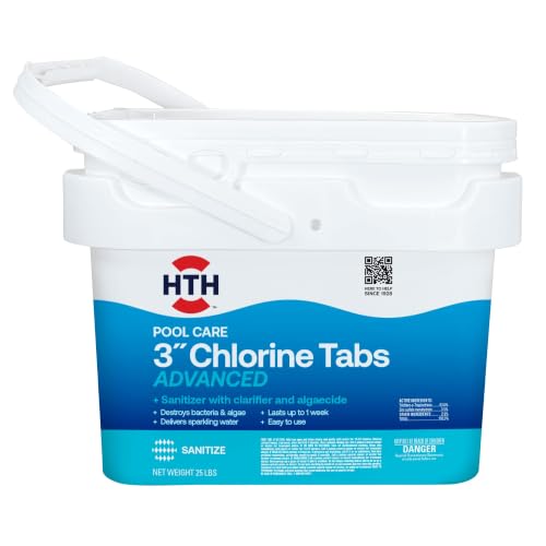 Casafoyer 42055 Pool Care 3" Chlorine Tabs Advanced, Swimming Pool Sanitizer with Clarifier & Algaecide - Destroys Bacteria & Algae, Delivers Crystal Clear Water All Season, Slow Dissolving, 25 lbs -