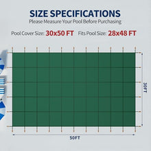 Inground Pool Safety Cover, Fit 28ftx48ft Rectangular Pool,Green High‑Strength PP Mesh with Double‑Layer Straps Triple Stitching, Includes Installation Tools