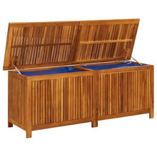 SKTQYQO Solid Acacia Wood Patio Storage Box 59.1"x19.7"x22.8" with Waterproof Bag, Gas-Lift Lid, Bench and Side Table for Garden Cushions, Toys, Tools