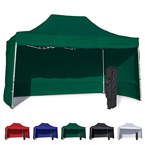 Vispronet 10x15 Instant Canopy Tent with 4 Side Walls - Commercial Grade Aluminum Frame, Water-Resistant Canopy, Bag & Stake Kit Included Green