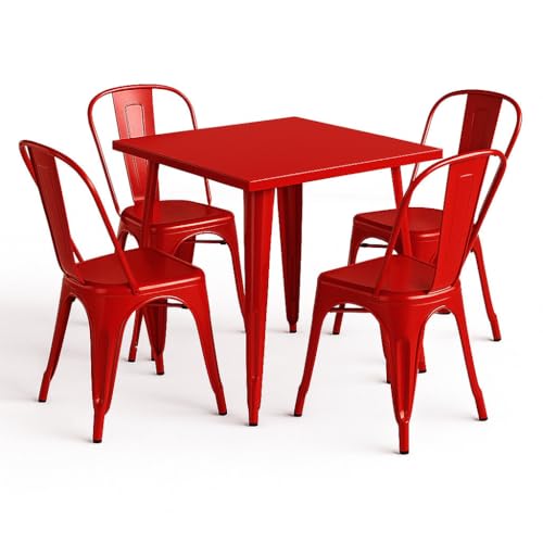 31" x 31" Metal Bistro Table Set – 5 Piece Indoor Outdoor Cafe Seating for Patio or Restaurant