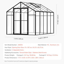 VEVOR Polycarbonate Garden Greenhouse, 8 x 10 Ft, with 2 Ventilation Windows, Hinged Door, Pavilion Style, Large Aluminium Greenhouse Kit, Flower Plant Shelter for Outdoors, Backyard