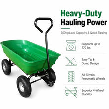 Garden Cart Wagon Heavy Duty with Tipping Bed, 75l Dump Cart for Yard Work, 4 Wheel Wheelbarrow Alternative for Lawn Garden Farm Hauling Soil Gravel Tools