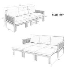 Merax Outdoor Daybed, Acacia Wood 3-Seat Patio Sofa Bed with Waterproof Cushions and Rope Woven Arms, Convertible Sleeper Couch with Pull-Out Function for Poolside, Backyard, Garden