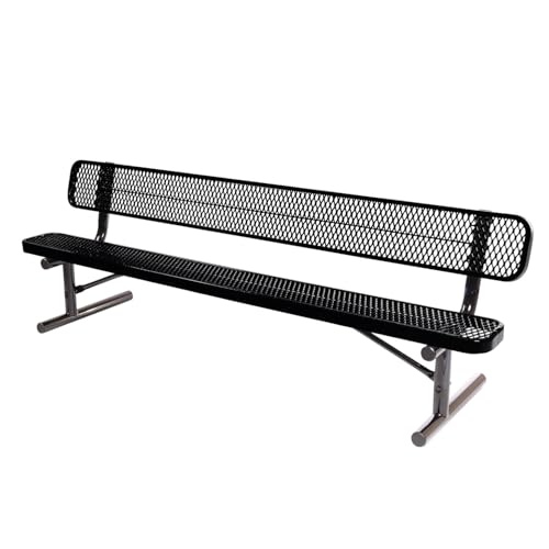 COATEDOUTDOORFURNITURE Bench, Black, Expanded, 8Ft, with Back, Portable