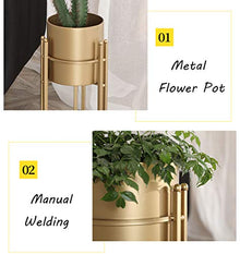 KAJIAO Plant Stand Set - 3-Piece Modern Planter with Tall Metal Stand - Decorative Standing Flower Pot Holder Indoor Outdoor Garden Patio Home Decor(Gold)