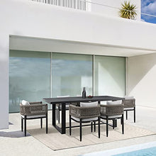 Armen Living Felicia Outdoor Patio 7-Piece Dining Table Set Aluminum Grey Rope Cushions Black