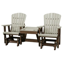 Outdoor Escape Brown Double Glider with Center Table, Weatherwood Tudor Brown, Heavy Duty Polyethylene Patio Bench Seating