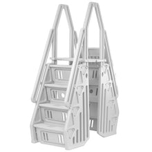 Vinyl Works AF Adjustable 24 Inch Ladder for Above Ground Swimming Pools with Secure Gate Closure and 2 Deck Mount Flanges, White