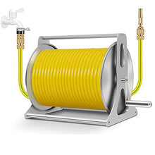 Garden Water Hose Reel Butler Swivel Bracket, Wall Mount Patio Hoses Rack Storage, Portable Stainless Steel Hose Stand with 1/2 Inch Hose and Water Gun, Large Capacity Water Pipe Car Roll Hose Holde